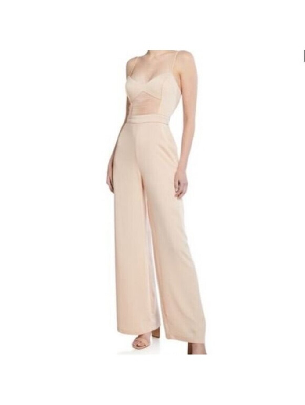 BCBGMAXAZRIA Strappy Wide Leg Jumpsuit Small Blush Pink Mesh Cutout Formal